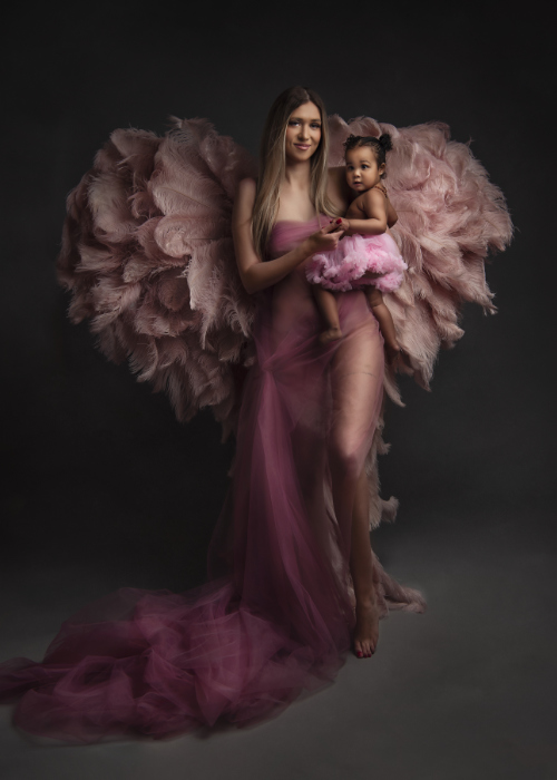 Mother with wings and daughter photo shoot in Zurich